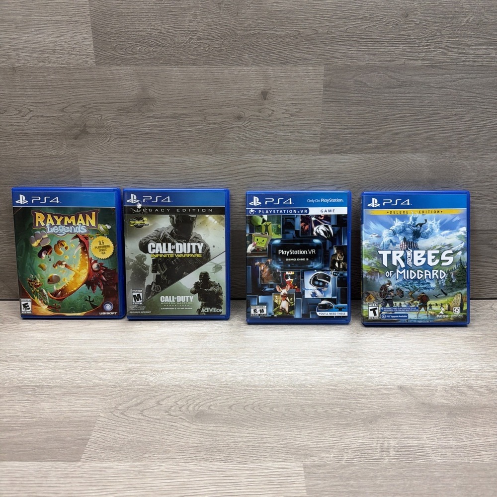 PS4 Lot COD Infinite Warfare Legacy Edition, Tribes Of Midgard, VR Demo, Rayman